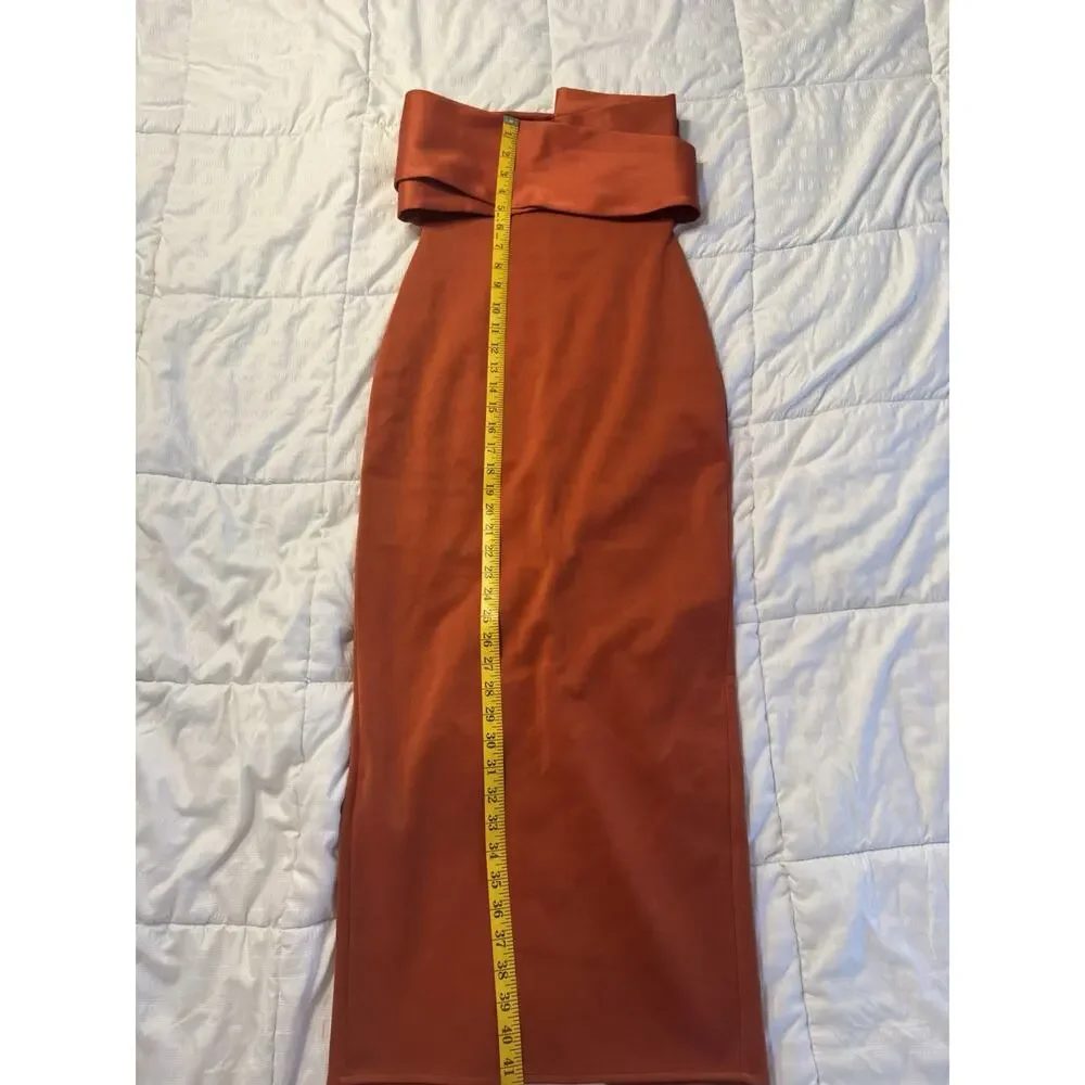 Asos Design Orange Strapless Midi Dress Satin Sculptural Women's Size 2 - Picture 6 of 9